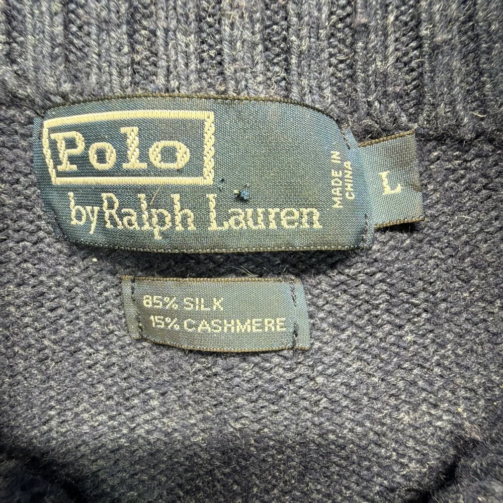 Polo by Ralph Lauren 1/4 Zip Sweater Mens Large Blue Silk Cashmere Knit Preppy‎